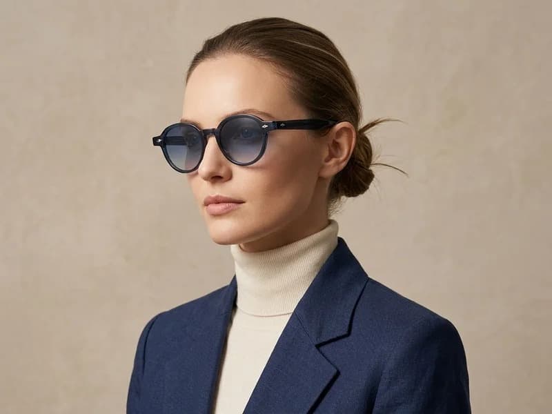 Lunettes de soleil rondes unisexes - Monture bleu marine & Verres dégradés bleus