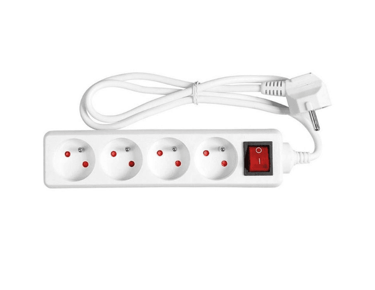 Rallonge Multiprise électrique INGELEC 5 prises 2P+T avec bouton interrupteur - 1.5 mètres long du câble blanc