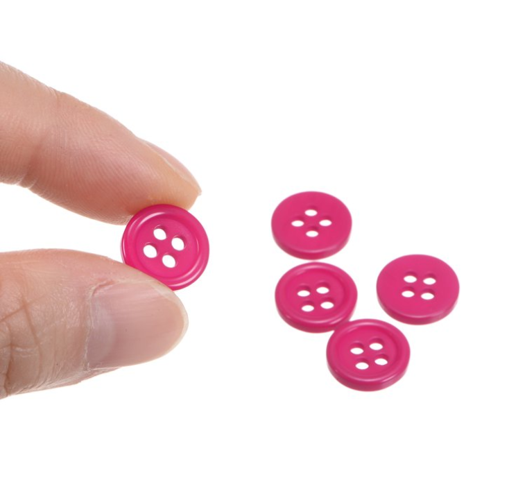 Boutons ronds et plats en résine à 4 trous rose foncé